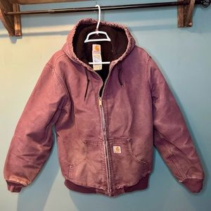 Vintage Carhartt Quilt Lined Plum Jacket Faded Hooded Distressed
